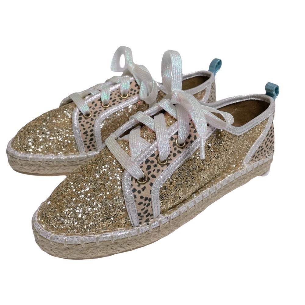 NewMichelle McDowell Kylie Gold Glitter Leopard Print Lace Up Shoes Size 7